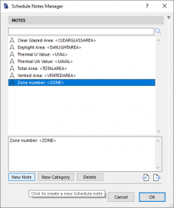 Add ‘autotext’ tags notes to the ci doors&windows schedule Schedule Note Manager